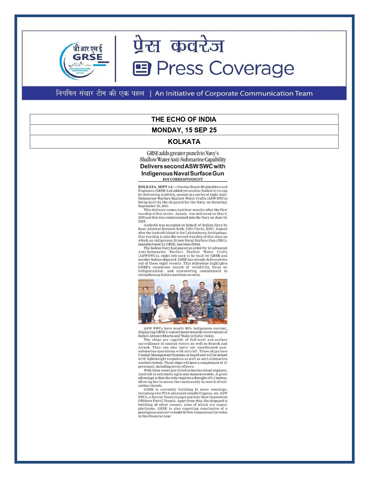 Press Coverage : 15 Sept 25:THE STATESMAN